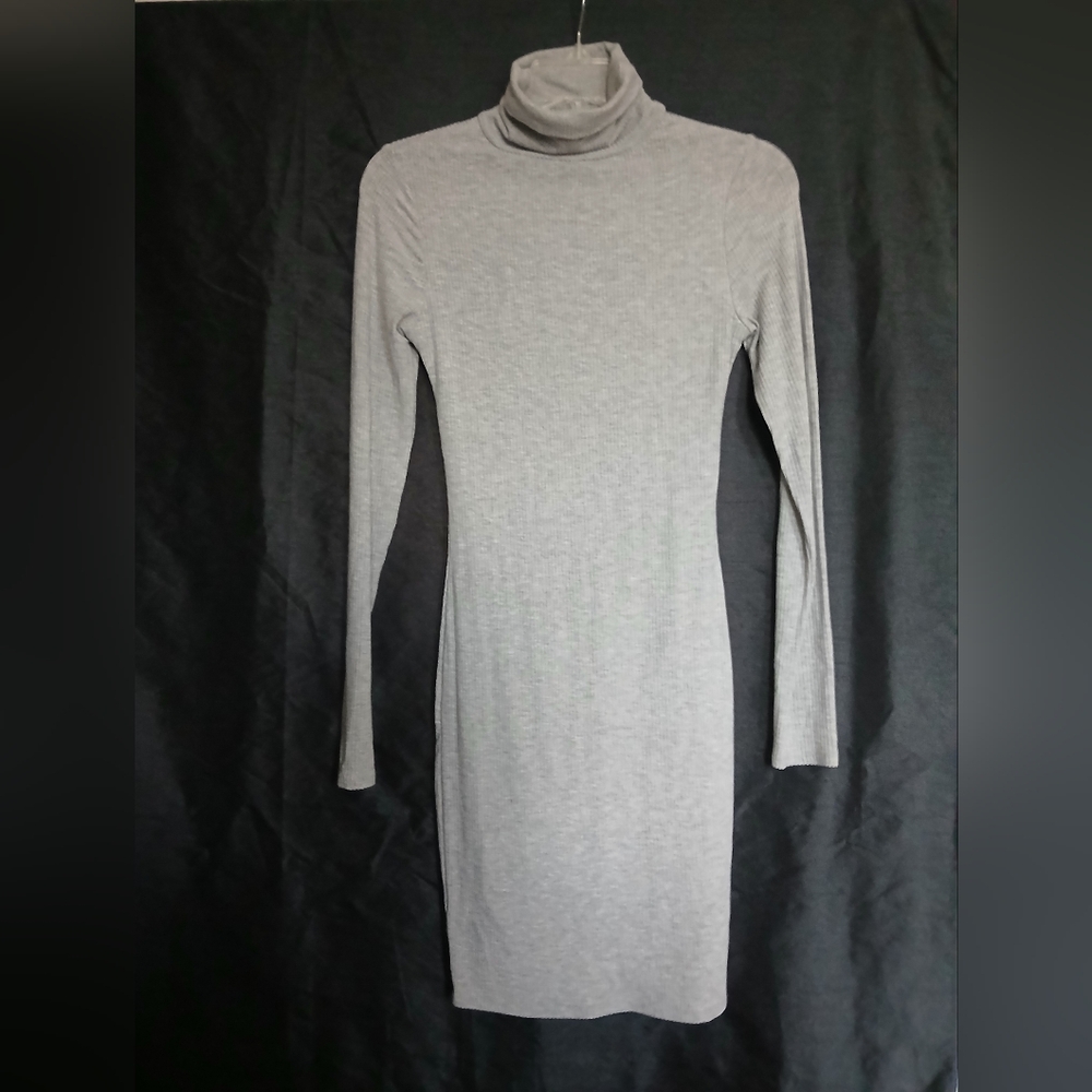 Stylish Long Sleeve Gray Turtleneck Dress